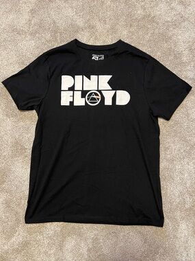 Pink Floyd Black Unisex Tee with White Logo and Small Prism Accent